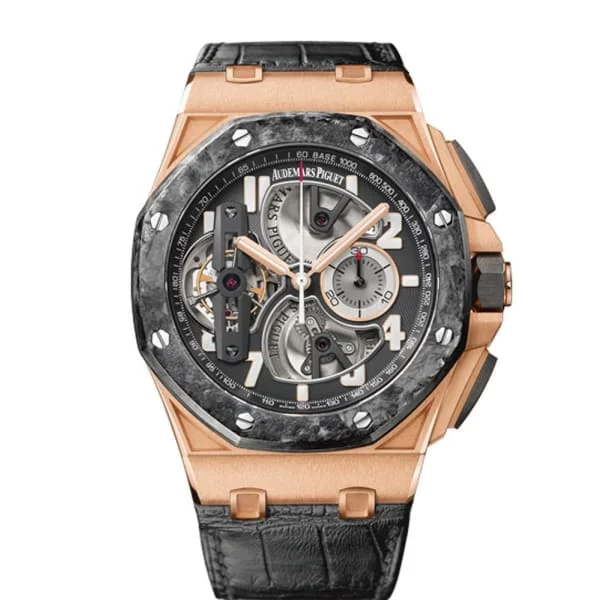 Audemars Piguet Royal Oak Offshore Tourbillon Chronograph 44mm Men's Watch - Ref: 26288OF.OO.D002CR.01 - Black Dial in 18K Rose Gold Case, Black Alligator Strap