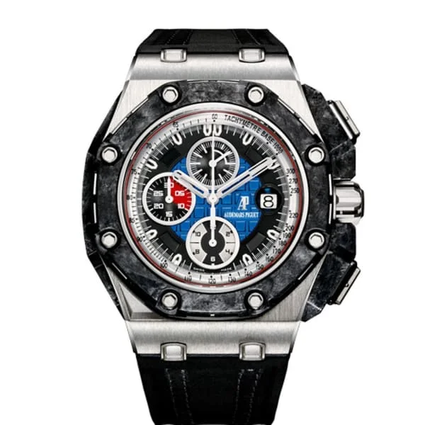 Audemars Piguet Royal Oak Offshore Grand Prix 44mm Men's Watch - Ref: 26290PO.OO.A001VE.01 - Black & Blue Dial in Platinum Case, Black Alligator Strap