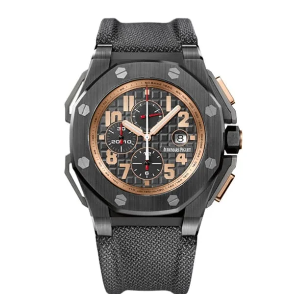 Audemars Piguet Royal Oak Offshore Arnold Schwarzenegger "The Legacy" Chronograph 48mm Men's Watch - Ref: 26378IO.OO.A001KE.01 - Black Dial in Black Ceramic Case, Black Aramide Fibres Strap