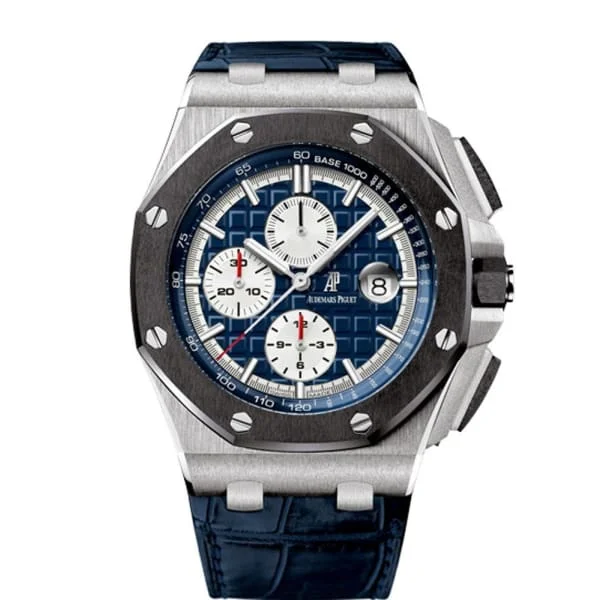 Audemars Piguet Royal Oak Offshore Chronograph 44mm Men's Watch - Ref: 26401PO.OO.A018CR.01 - Blue Dial in Platinum Case, Blue Alligator Strap