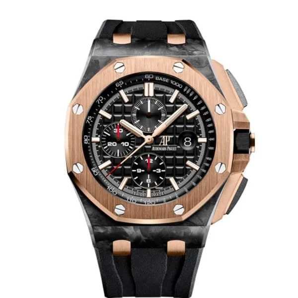 Audemars Piguet Royal Oak Offshore Chronograph "QE II Cup 2016" 44mm Men's Watch - Ref: 26406FR.OO.A002CA.01 - Black Dial in Forged Carbon Case, Black Rubber Strap