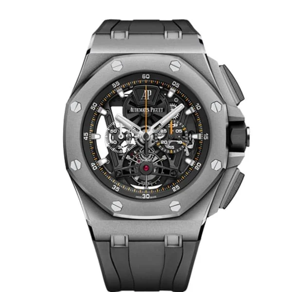 Audemars Piguet Royal Oak Offshore Tourbillon Chronograph Titanium 44mm Men's Watch - Ref: 26407TI.GG.A002CA.01 - Openworked Dial in Titanum Case, Black Rubber Strap