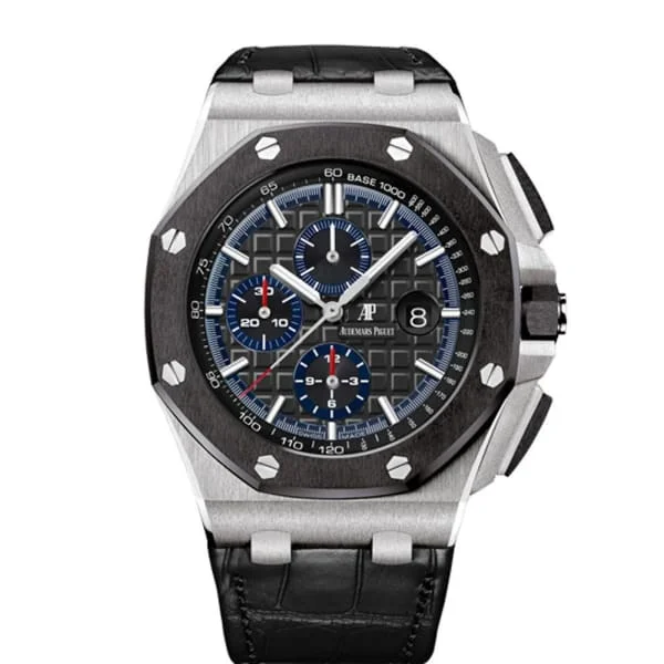 Audemars Piguet Royal Oak Offshore Selfwinding Chronograph 44mm Men's Watch - Ref: 26411PO.OO.A002CR.01 - Black Dial in Platinum Case, Black Alligator Strap