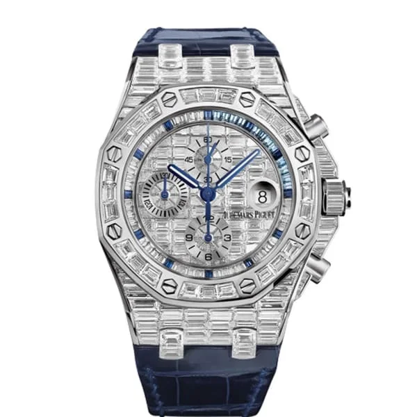 Audemars Piguet Royal Oak Offshore Selfwinding Chronograph 42mm Men's Watch - Ref: 26473BC.ZZ.D023CR.01 - Pave Diamond Dial, Diamond Bezel & Diamond Case, Blue Alligator Strap