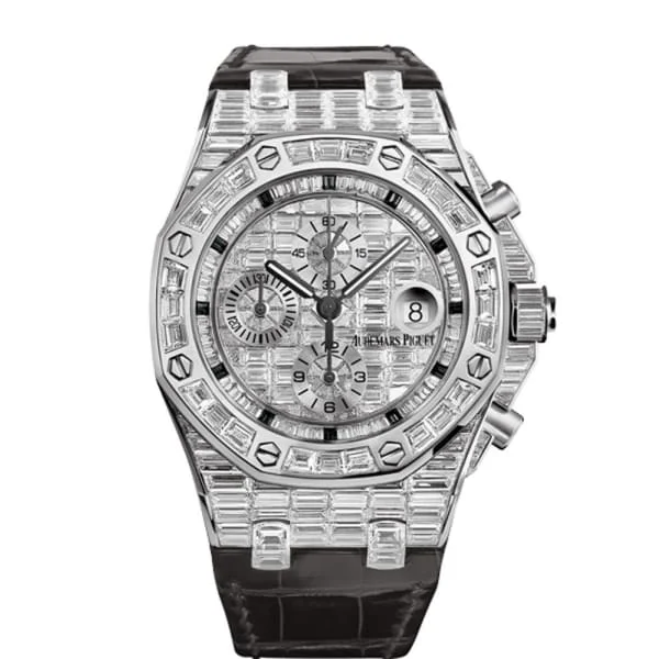 Audemars Piguet Royal Oak Offshore Selfwinding Chronograph 42mm Men's Watch - Ref: 26473BC.ZZ.D114CR.01 - Pave Diamond Dial, Diamond Bezel & Diamond Case, Black Alligator Strap