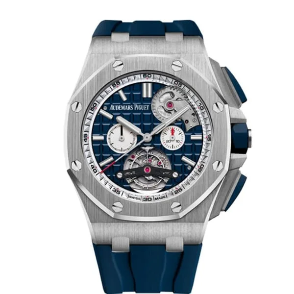 Audemars Piguet Royal Oak Offshore Tourbillon Chronograph 44mm Men's Watch - Ref: 26540ST.OO.A027CA.01 - Blue Dial, Blue Rubber Strap