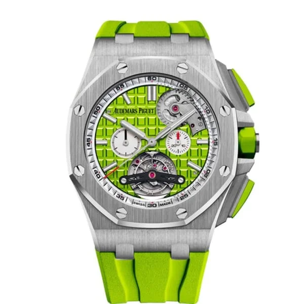 Audemars Piguet Royal Oak Offshore Tourbillon Chronograph 44mm Men's Watch - Ref: 26540ST.OO.A038CA.01 - Green Dial, Green Rubber Strap