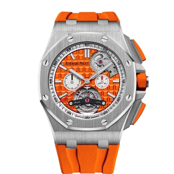 Audemars Piguet Royal Oak Offshore Tourbillon Chronograph 44mm Men's Watch - Ref: 26540ST.OO.A070CA.01 - Orange Dial, Orange Rubber Strap