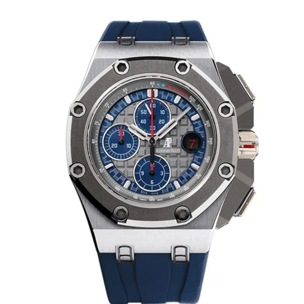 Audemars Piguet Royal Oak Offshore Chronograph "Michael Schumacher" 44mm Men's Watch - Ref: 26568PM.OO.A021CA.01 - Anthracite Dial in Platinum Case, Blue Rubber Strap