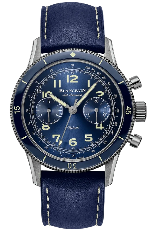 Blancpain Air Command Titanium Blue Calfskin Men's Watch - AC02 12B40 63B