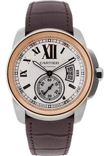 Cartier Calibre de Cartier Watch - 42 mm Steel Case - Pink Gold Bezel - Snailed Dial - Alligator Strap - W7100039