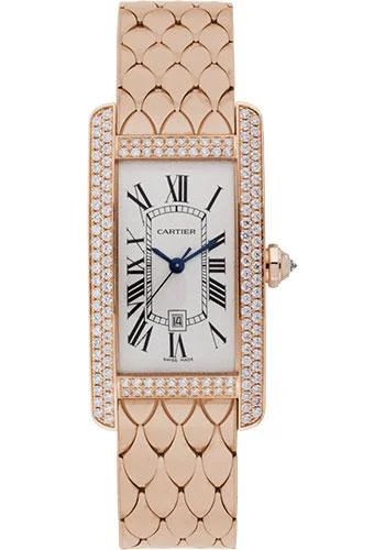 Cartier Tank Americaine Medium Model Watch - 41.6 x 22.6 mm Pink Gold Diamond Case - WB710010