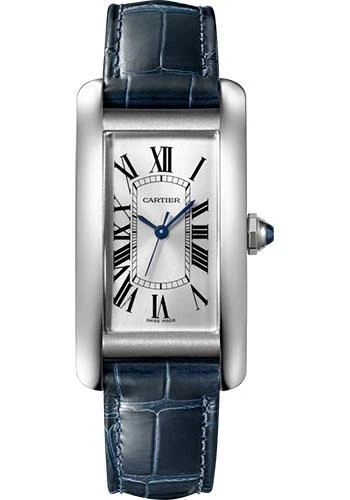 Cartier Tank Americaine Watch - 41.60 mm Steel Case - Navy Blue Alligator Strap - WSTA0017