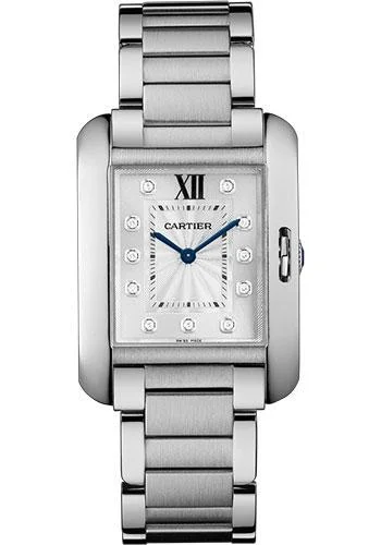 Cartier Tank Anglaise Watch - Medium Steel Case - Diamond Dial - W4TA0004