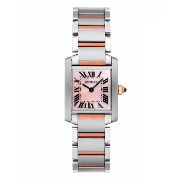 Cartier Tank Francaise 25.35 mm | Two-Tone 18k Rose Gold and Stainless Steel bracelet | Pink mother-of pearl dial | Men's Watch W51027Q4