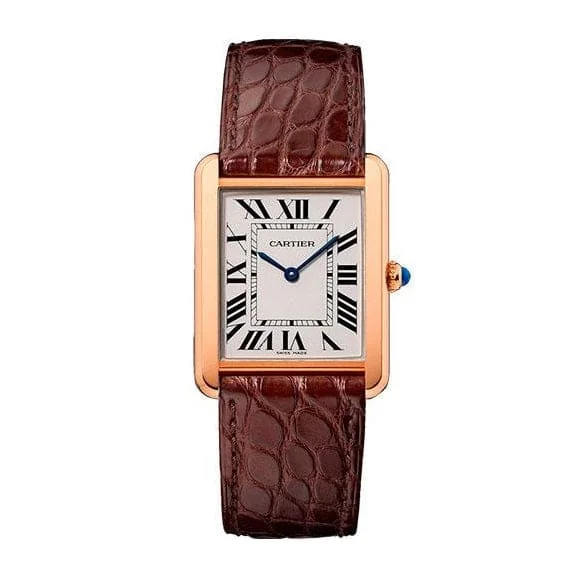 Cartier Tank Solo 34.8mm | Brown alligator strap bracelet | Silver Roman dial | 18K rose gold Case Ladies Watch W5200025