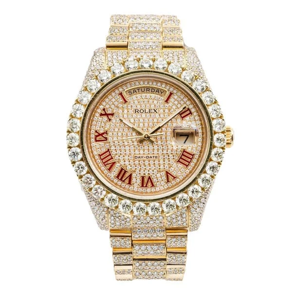 Rolex Day Date II 40mm - Ref: 218238 - Pave Roman Diamond Dial & Custom Diamond Bezel, Fully "Iced Out" 18K Yellow Gold President Bracelet Men's Watch