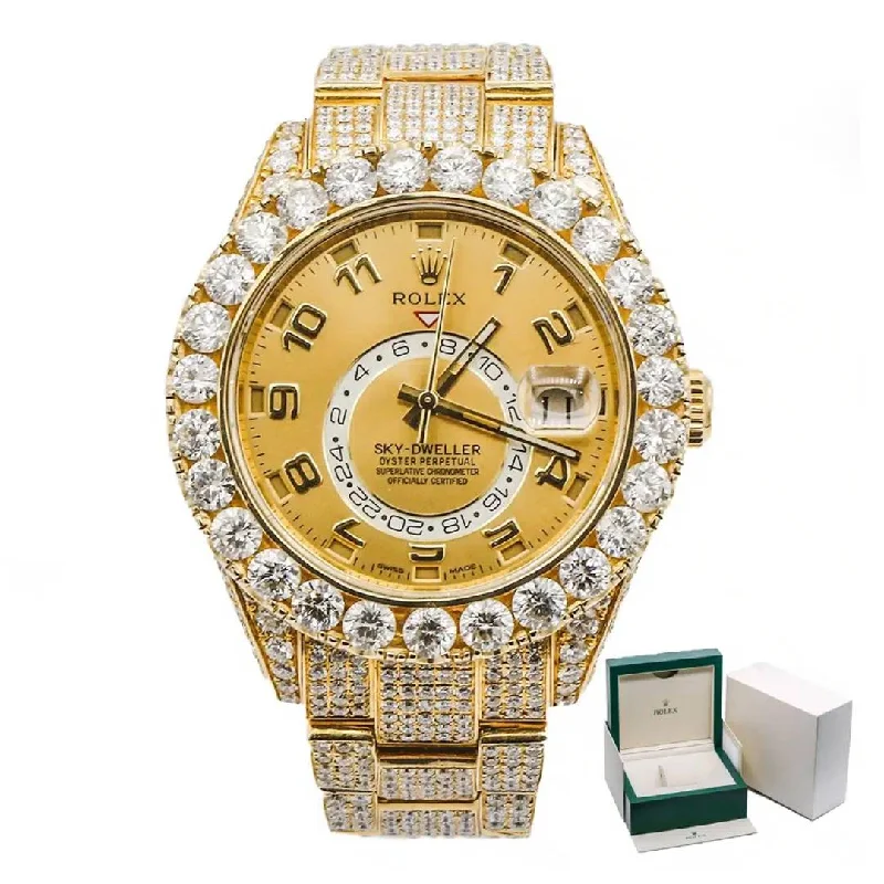 Rolex Sky-Dweller 42mm - Ref: 326938 - Champagne Dial & Custom Diamond Bezel, 18K Yellow Gold Oyster Custom Diamond Bracelet Watch