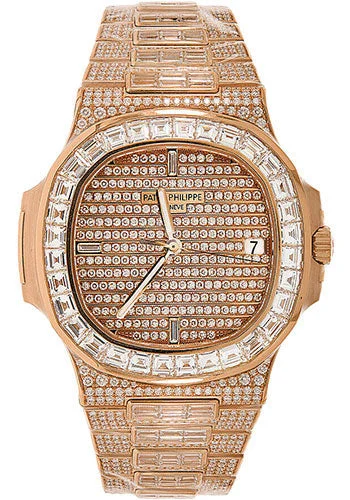 Patek Philippe Nautilus - 40mm Rose Gold Diamond Paved Case - Diamond Paved Dial - Diamond Paved Bracelet - 5719/10R-010