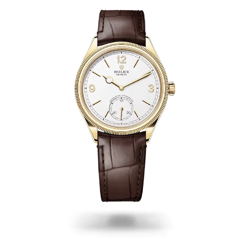 Rolex 1908 39mm - Ref: 52508-0006 - White Dial & 18K Yellow Gold Case, Brown Alligator Leather Strap Watch