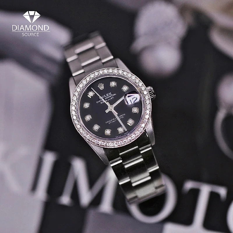 Rolex Datejust 31mm - Ref: wat-22500 - Black Diamond Dial, Stainless Steel Oyster Bracelet Women's Watch