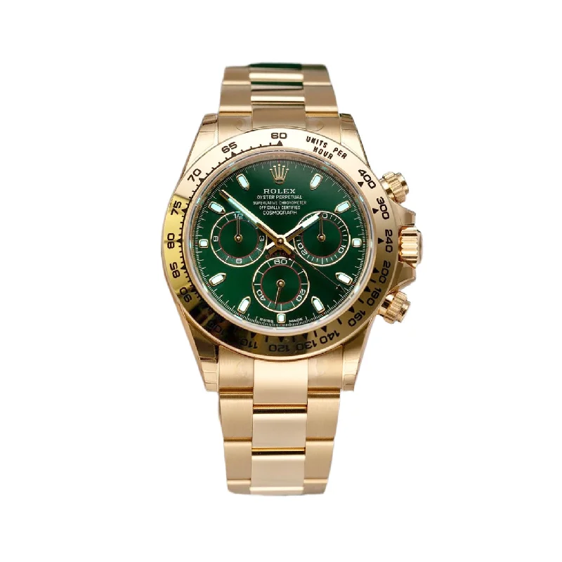 Rolex Cosmograph Daytona 40mm - Ref: 116508-0013 - Green Index Dial with Red Accents, 18K Yellow Gold Oyster Bracelet Men's Watch