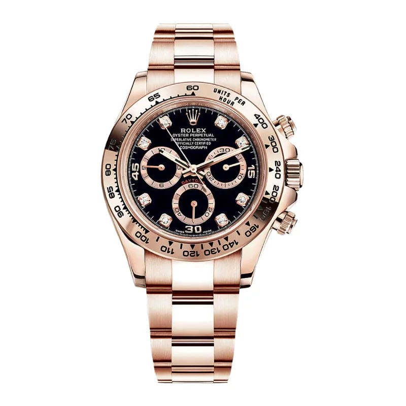 Rolex Cosmograph Daytona 40mm - Ref: 116505-0015 - Black Diamond Dial, 18K Rose Gold Oyster Bracelet Men's Watch