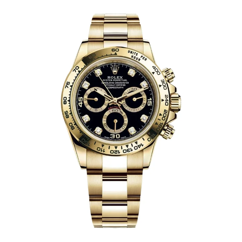 Rolex Cosmograph Daytona 40mm - Ref: 116508-0016 - Black Diamond Dial, 18K Yellow Gold Oyster Bracelet Men's Watch