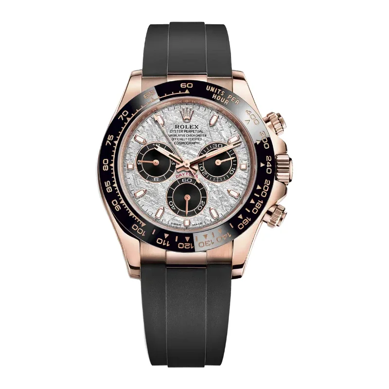 Rolex Cosmograph Daytona 40mm - Ref: 116515ln-0055 - Meteorite & Black Index Dial & Ceramic Bezel, 18K Rose Gold Case Black Oysterflex Bracelet Men's Watch