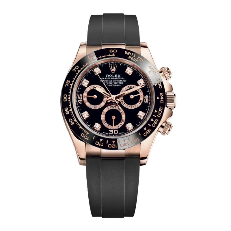 Rolex Cosmograph Daytona 40mm - Ref: 116515ln - Black Diamond Dial & Ceramic Bezel, 18K Rose Gold Case Black Oysterflex Bracelet Men's Watch