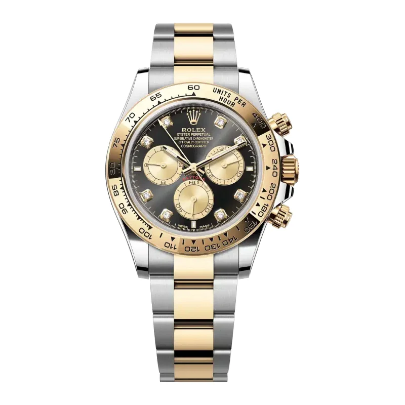 Rolex Cosmograph Daytona 40mm - Ref: 126503 - Bright Black Diamond Dial & Gold Bezel, Two Tone Stainless Steel & 18K Yellow Gold Oyster Bracelet Men's Watch