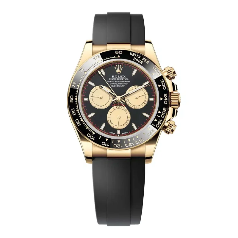 Rolex Cosmograph Daytona 40mm - Ref: 126518LN - Black & Champagne Index Dial & Ceramic Bezel, 18K Yellow Gold Case Black Oysterflex Bracelet Men's Watch