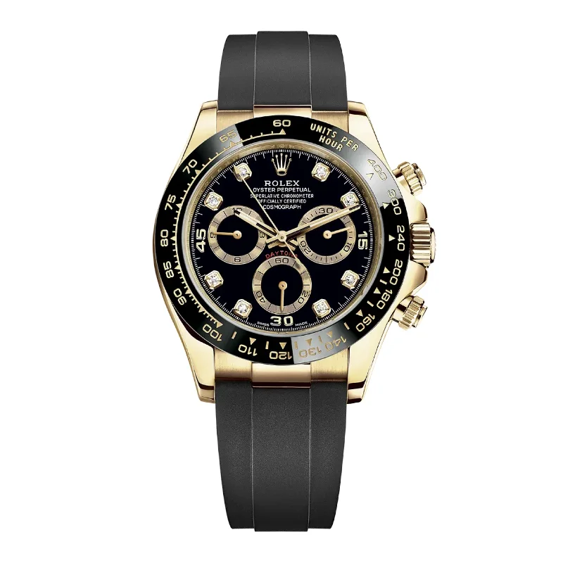 Rolex Cosmograph Daytona 40mm - Ref: 116518ln - Black Diamond Dial & Ceramic Bezel, 18K Yellow Gold Case Black Oysterflex Bracelet Men's Watch