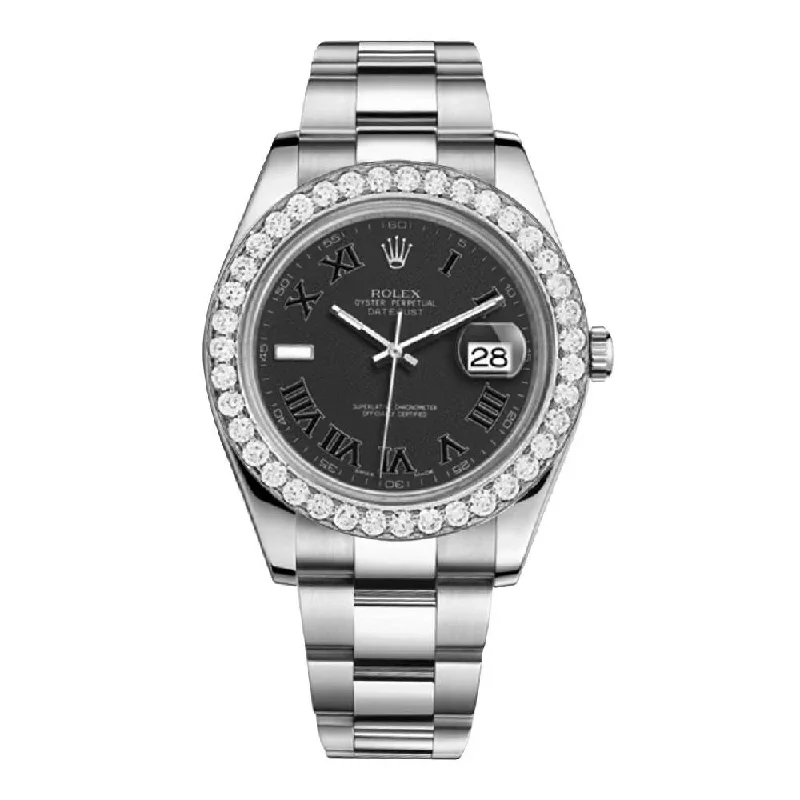 Rolex Datejust II 41mm - Ref: 116300 - Black Dial & Diamond Bezel, Stainless Steel Oyster Bracelet Men's Watch