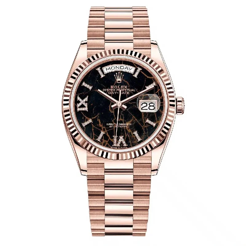 Rolex Day Date 36mm - Ref: 128235-0041 - Eisenkiesel Diamond Dial & Fluted Bezel, 18K Rose Gold President Bracelet Watch