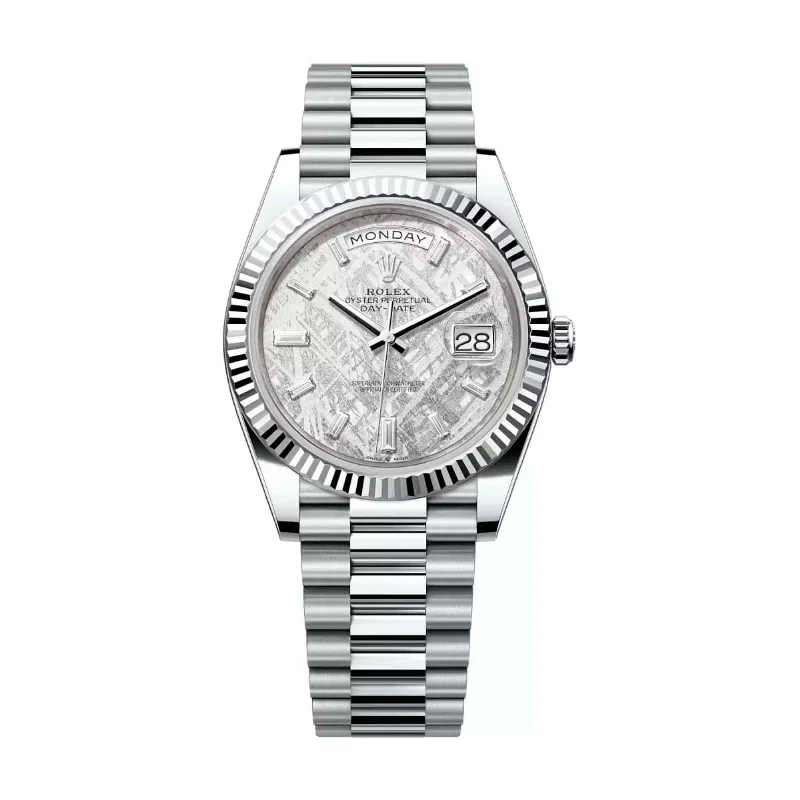 Rolex Day Date 40mm - Ref: 228236-0011 - Meteorite Diamond Dial & Fluted Bezel, Platinum President Bracelet Men's Watch