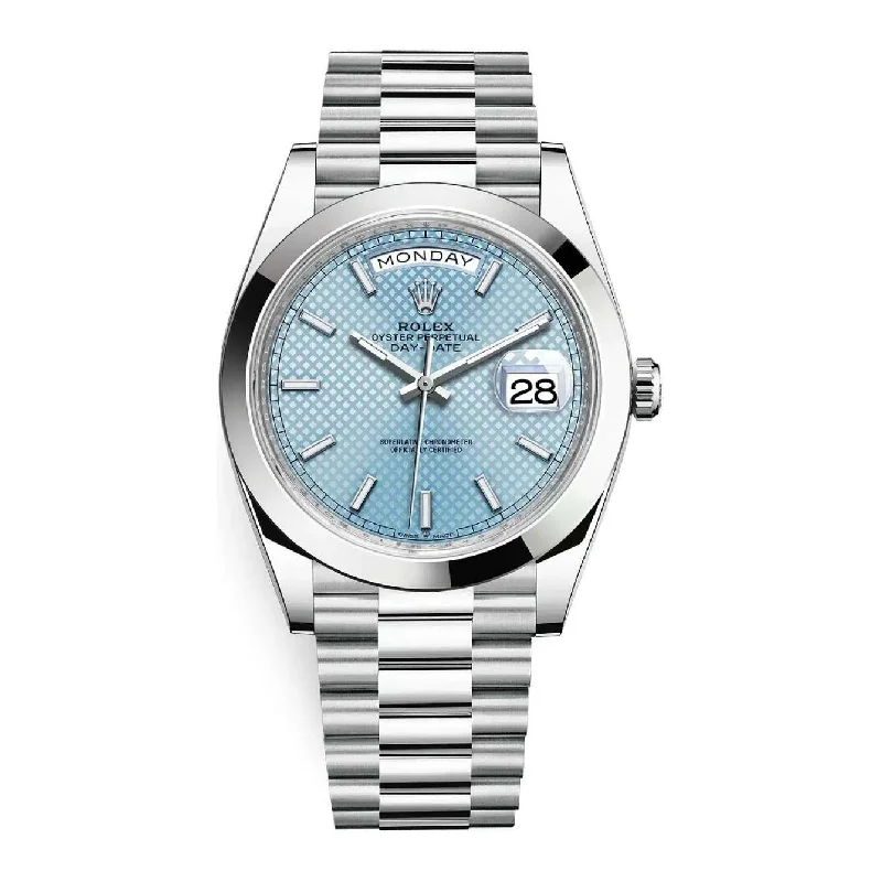 Rolex Day Date 40mm - Ref: 228206-0004 - Ice Blue Diagonal Motif Stick Dial, Platinum President Bracelet Men's Watch