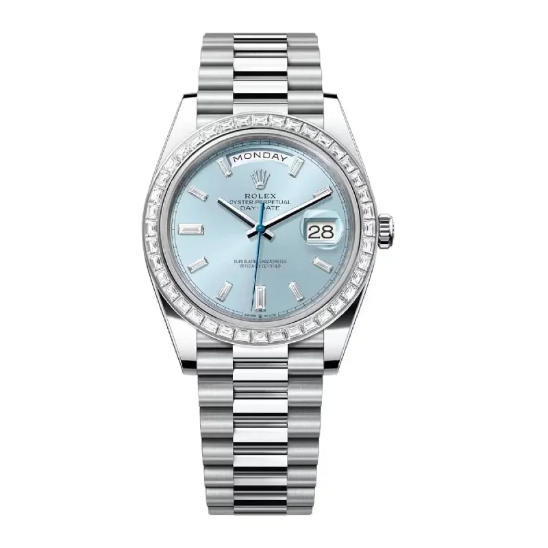 Rolex Day Date 40mm - Ref: 228396tbr-0002 - Ice Blue Diamond Dial, Platinum President Bracelet Men's Watch