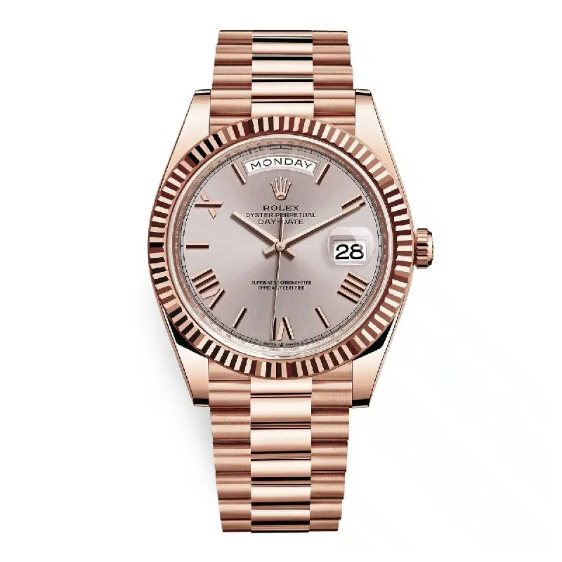 Rolex Day Date 40mm - Ref: 228235-0001 - Sundust Roman Dial & Fluted Bezel, 18K Rose Gold President Bracelet Men's Watch