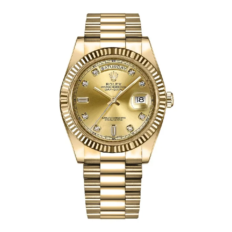 Rolex Day Date 41mm - Ref: 218238 - Champagne Diamond Dial & Fluted Bezel, 18K Yellow Gold President Bracelet Men's Watch