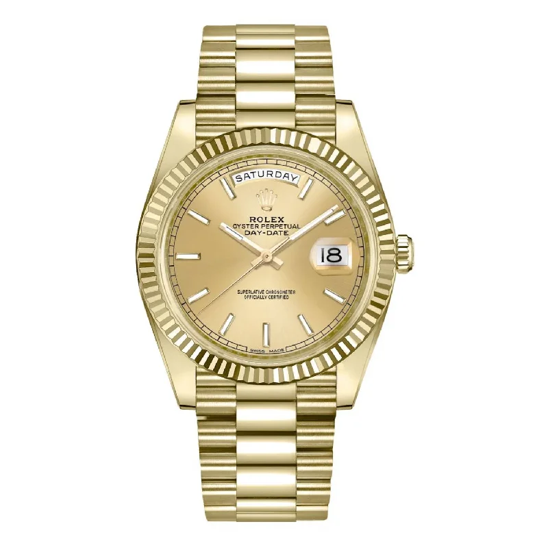 Rolex Day Date 41mm - Ref: 218238 - Champagne Stick Dial & Fluted Bezel, 18K Yellow Gold President Bracelet Men's Watch