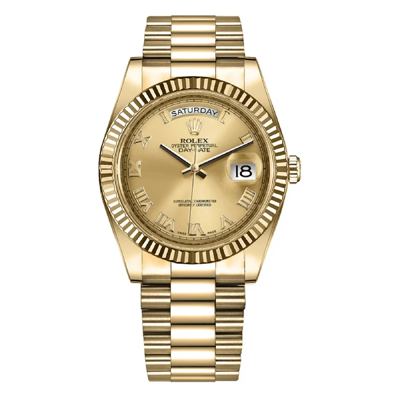 Rolex Day Date 41mm - Ref: 218238 - Champagne Roman Dial & Fluted Bezel, 18K Yellow Gold President Bracelet Men's Watch