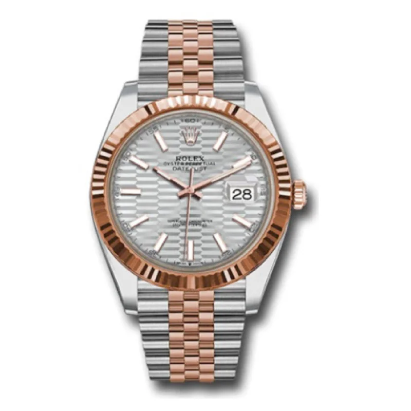 Rolex Datejust 41mm - Ref: 126331 - Silver Fluted Motif Dial Two Tone Stainless Steel & 18K Rose Gold Jubilee Bracelet Men's Watch