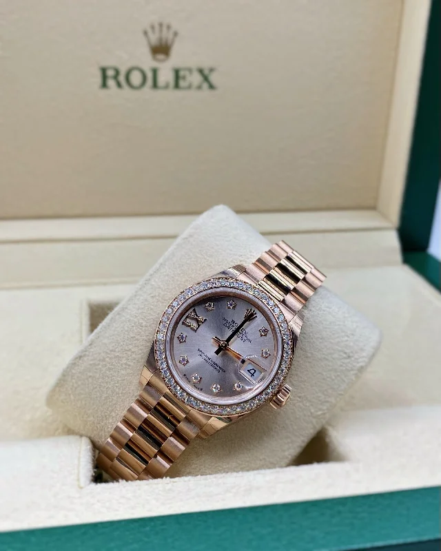 Rolex Lady-Datejust 28mm - Ref: 279135rbr-0003 - Sundust Diamond Dial, 18K Rose Gold Presidential Bracelet Women's Watch