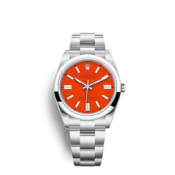 Rolex Oyster Perpetual 41mm - Ref: 124300-0007 - Coral Red Stick Dial, Stainless Steel Oyster Bracelet Men's Watch