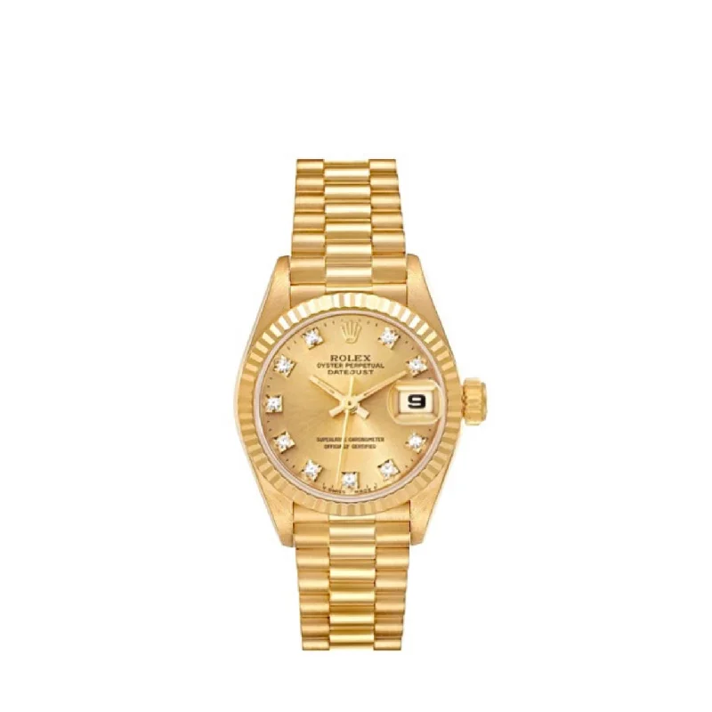 Rolex Datejust 36mm - Ref: 69178 - Champagne Diamond Dial, 18K Yellow Gold President Bracelet Women's Watch