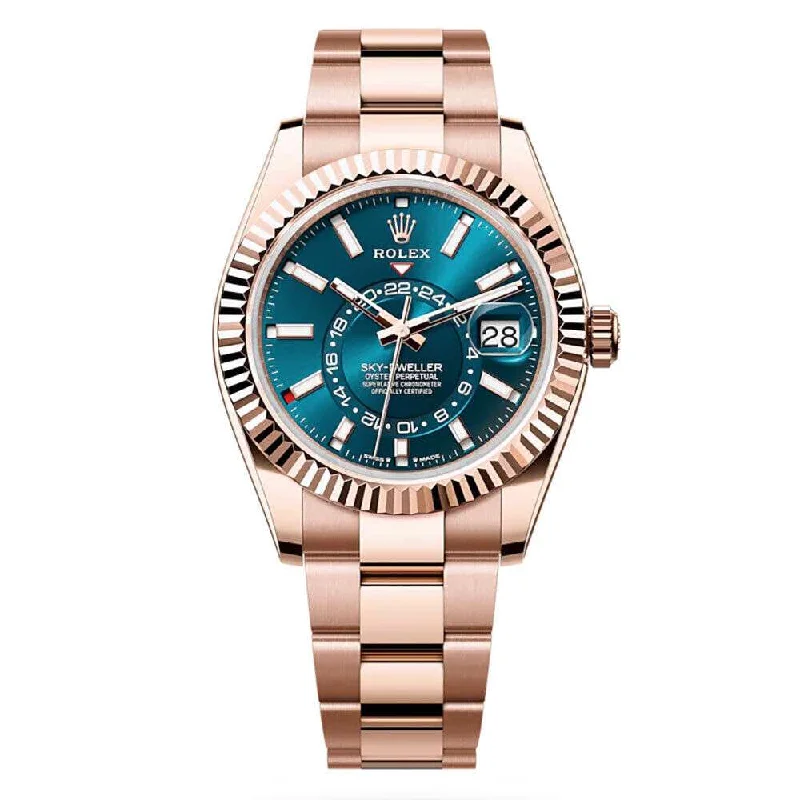 Rolex Sky-Dweller 42mm - Ref: 336935 - Blue-Green Stick Dial, 18K Rose Gold Oyster Bracelet Watch