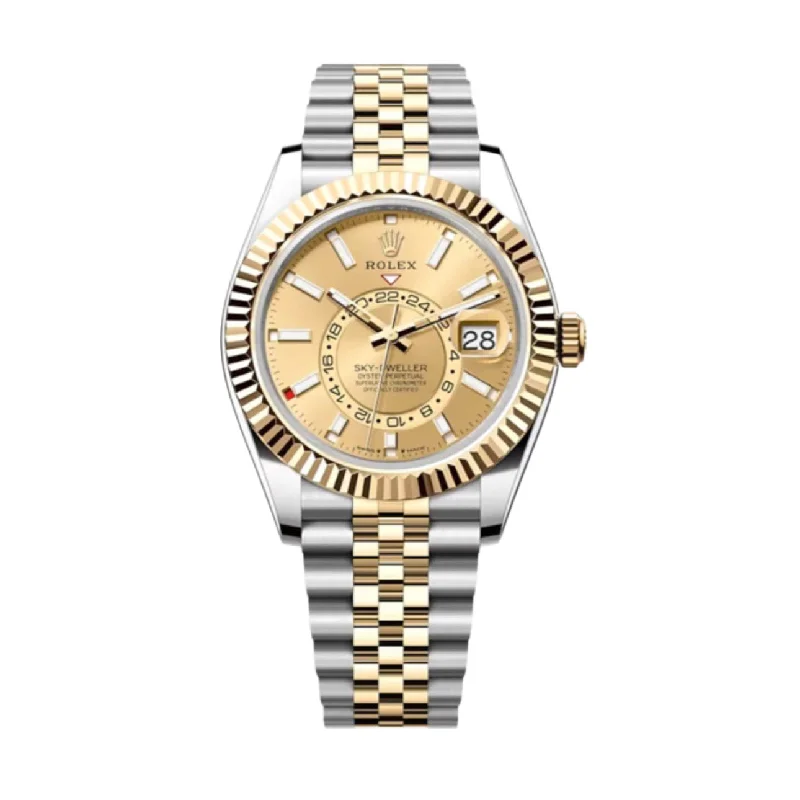 Rolex Sky-Dweller 42mm - Ref: 336933 - Champagne Stick Dial, Two Tone Stainless Steel & 18K Yellow Gold Jubilee Bracelet Watch