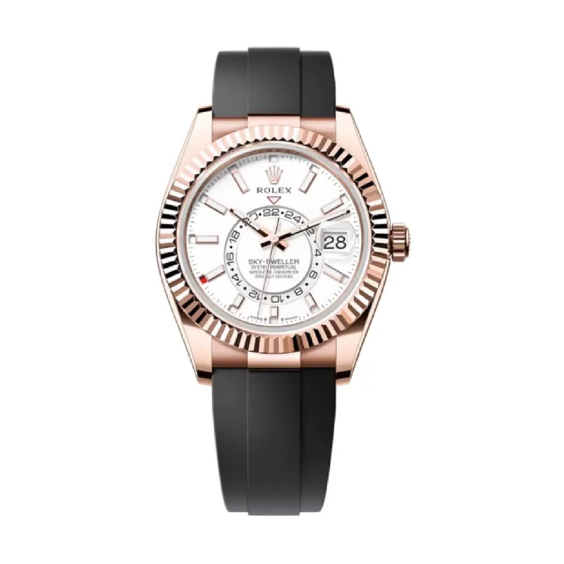 Rolex Sky-Dweller 42mm - Ref: 336235 - Intense White Stick Dial & 18K Rose Gold Case, Black Oysterflex Bracelet Watch