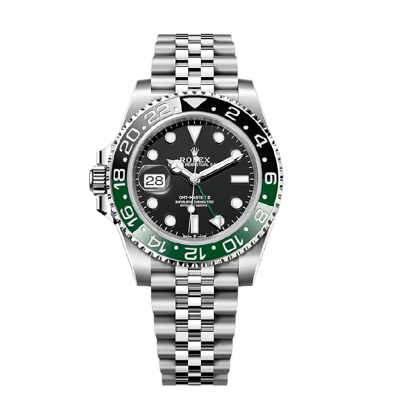 Rolex GMT-Master II "Sprite" 40mm - Ref: 126720VTNR -  Black Dial, Green & Black Bezel, Stainless Steel Jubilee Bracelet Men's Watch